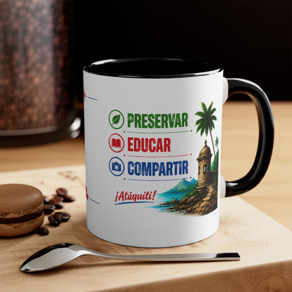 Accent Mug — Puerto Rico El Turisologo Van Design (Owl & Flag)