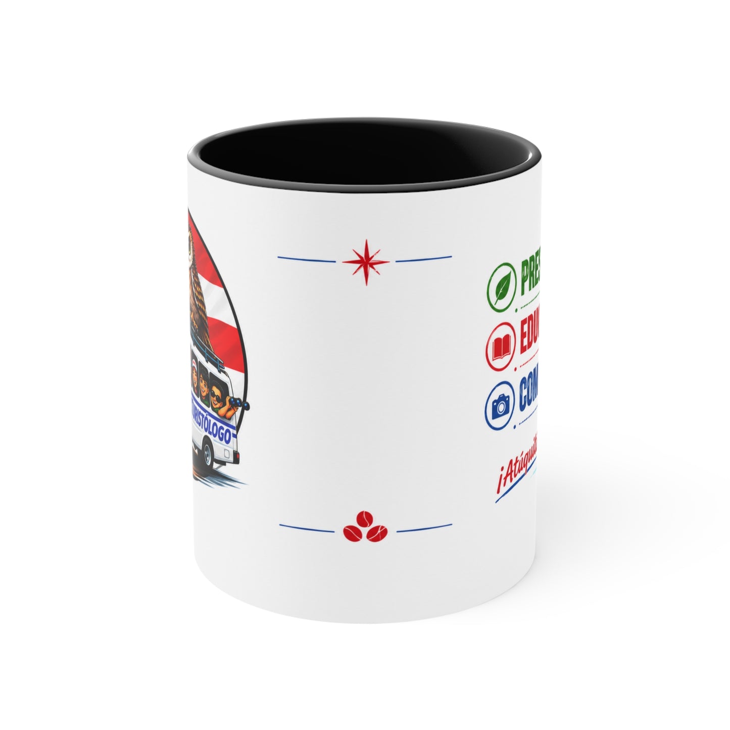 Accent Mug — Puerto Rico El Turisologo Van Design (Owl & Flag)