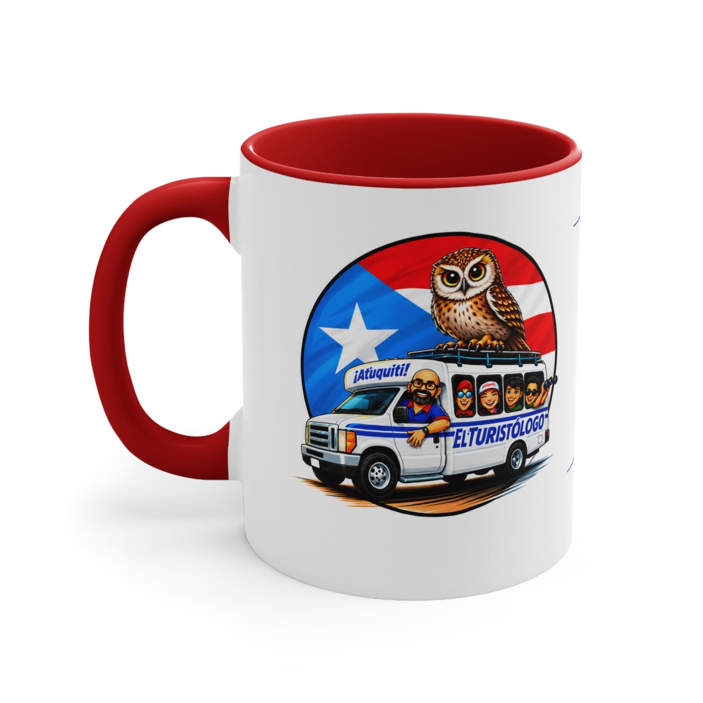 Accent Mug — Puerto Rico El Turisologo Van Design (Owl & Flag)