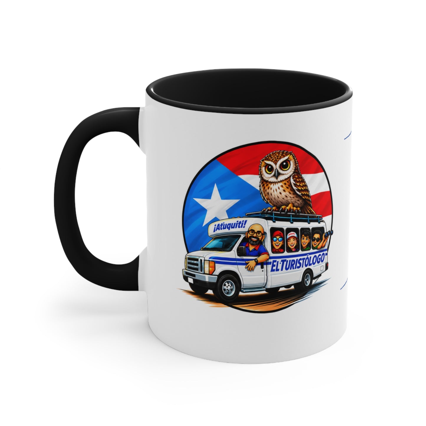 Accent Mug — Puerto Rico El Turisologo Van Design (Owl & Flag)