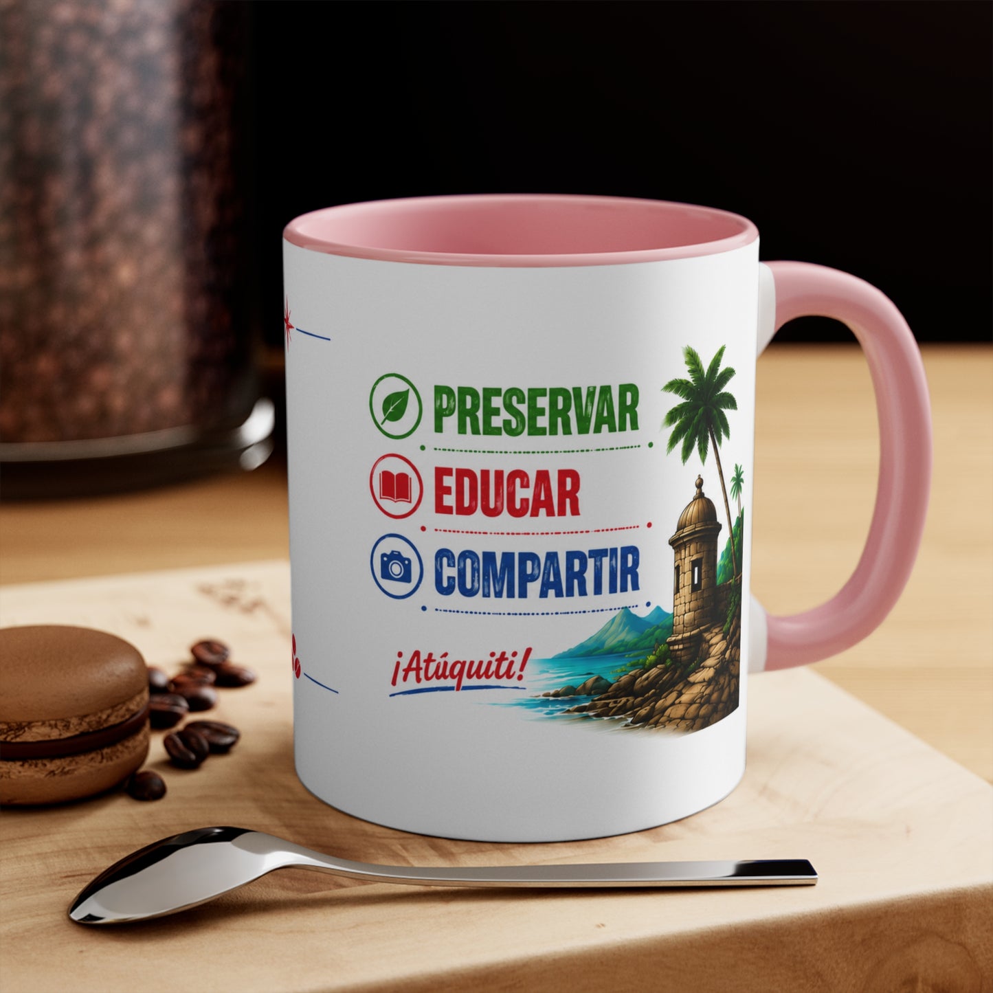 Accent Mug — Puerto Rico El Turisologo Van Design (Owl & Flag)