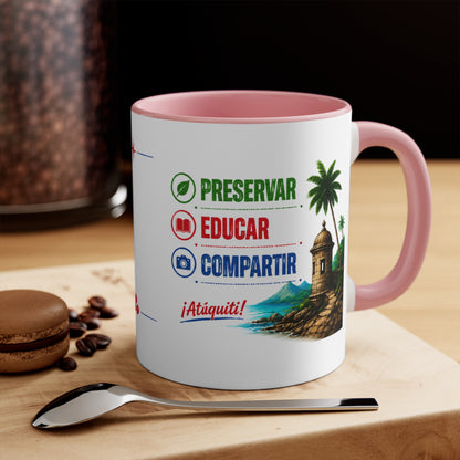 Accent Mug — Puerto Rico El Turisologo Van Design (Owl & Flag)