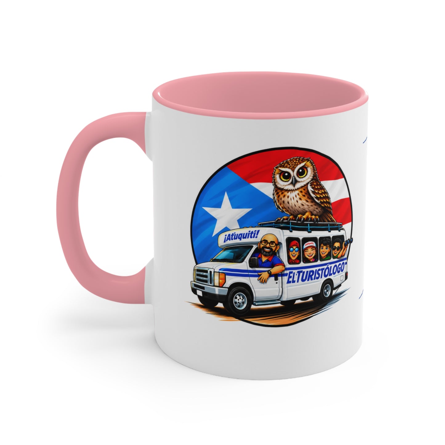 Accent Mug — Puerto Rico El Turisologo Van Design (Owl & Flag)