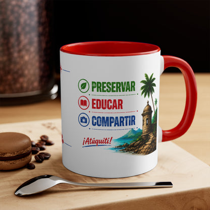 Accent Mug — Puerto Rico El Turisologo Van Design (Owl & Flag)