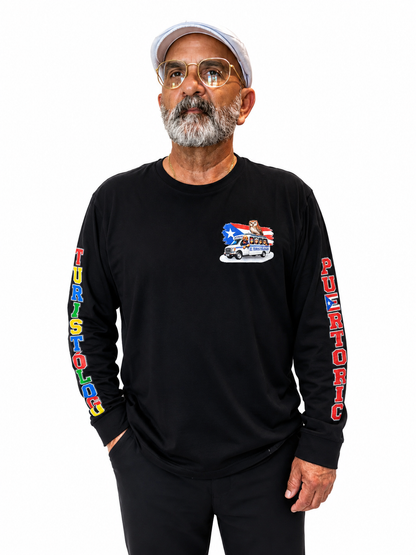Camisa negra de manga larga El Turistólogo, vista lateral