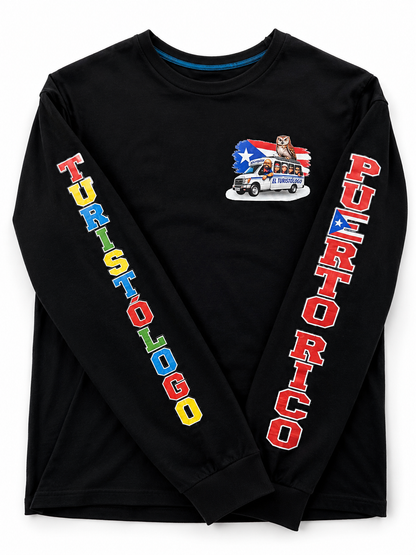 Camisa negra de manga larga El Turistólogo, vista frontal